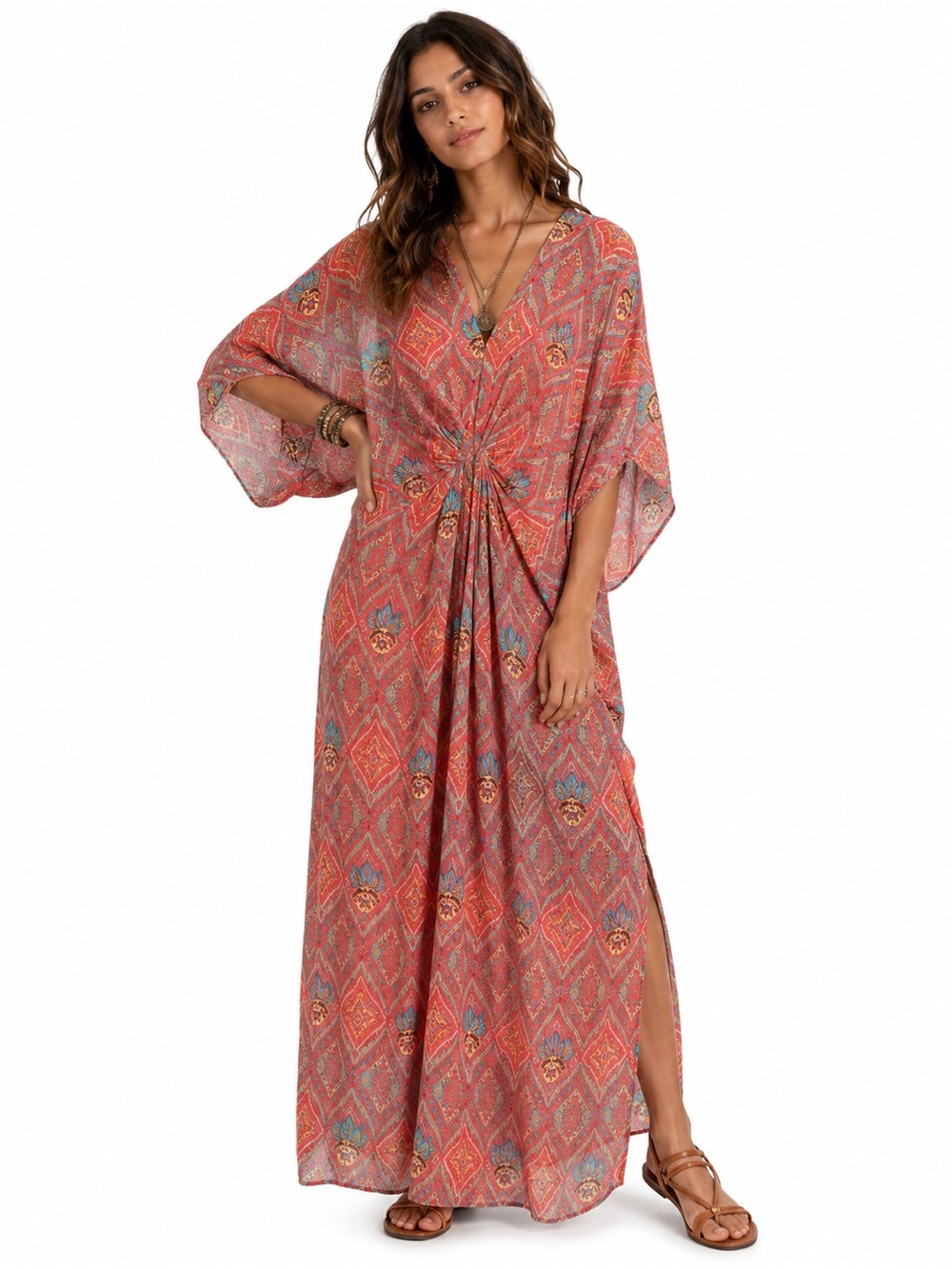 Boho Lagenlook Kaftan Floral Duster Coastal Beachy Resort Swim Cover Up Feminine